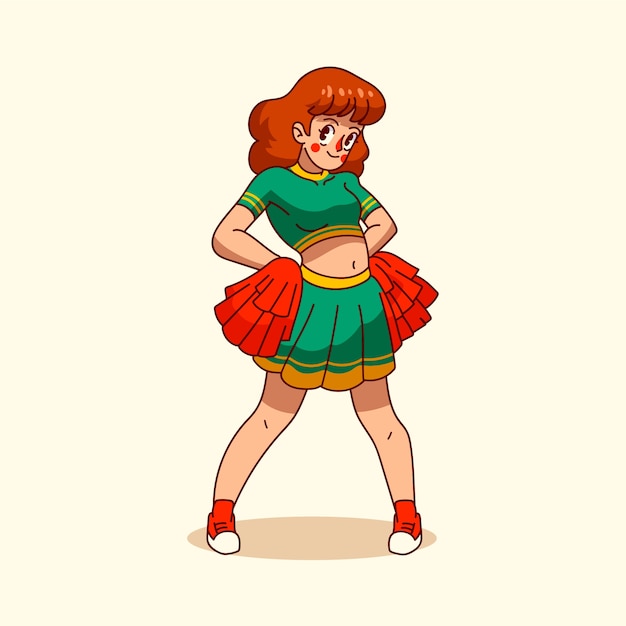 Hand drawn cheerleader  cartoon illustration