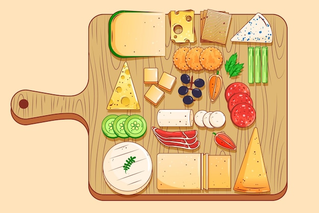 Free Vector hand drawn cheese board