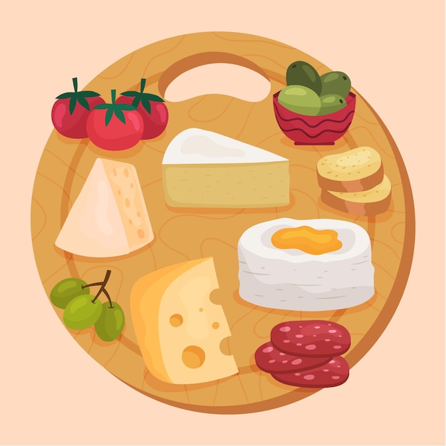 Hand drawn cheeseboard illustrated