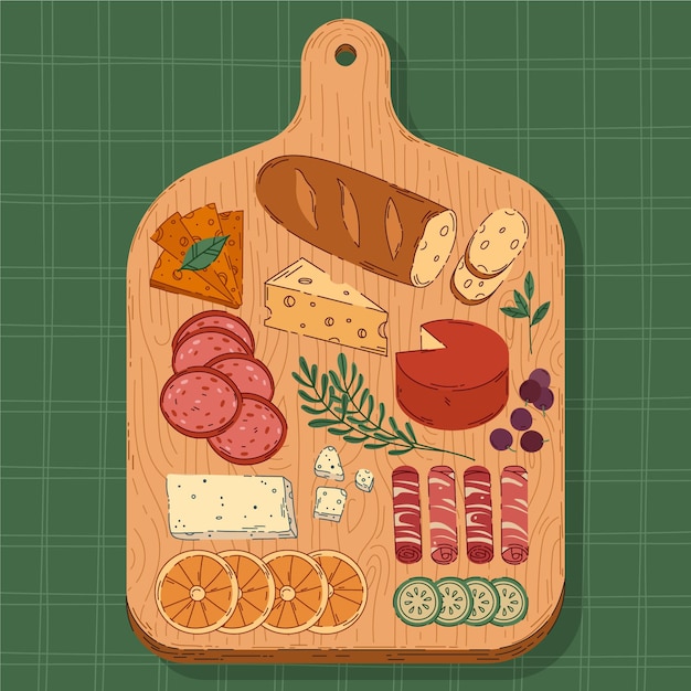 Free Vector hand drawn cheeseboard illustrated