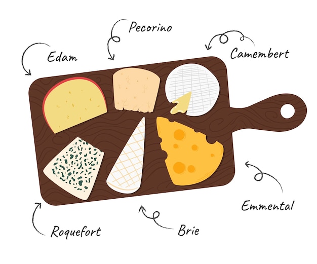 Hand drawn cheeseboard illustrated