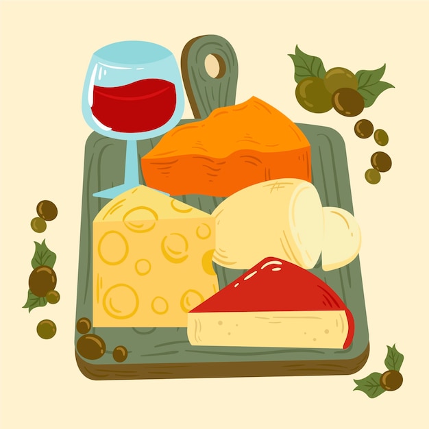 Free Vector hand drawn cheeseboard illustration