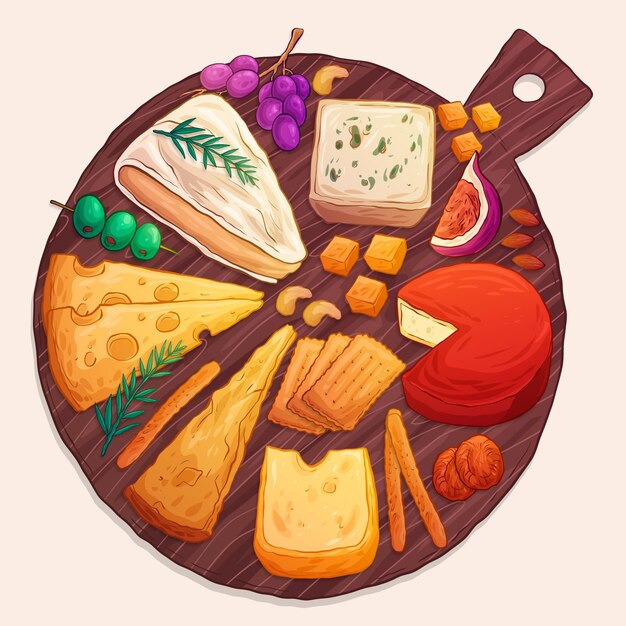 Hand drawn cheeseboard illustration