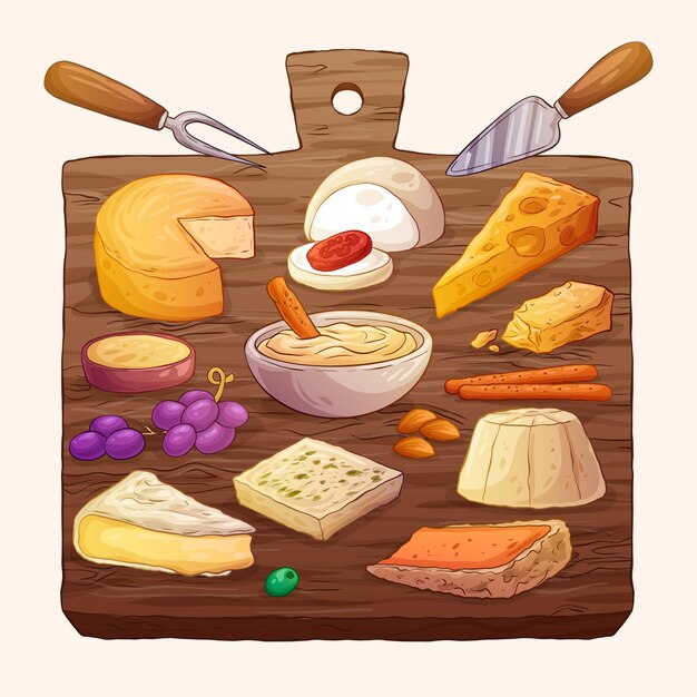 Hand drawn cheeseboard illustration