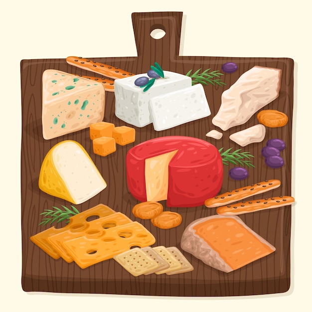 Hand drawn cheeseboard illustration