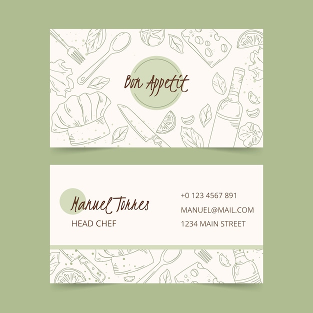 Hand drawn chef horizontal business card