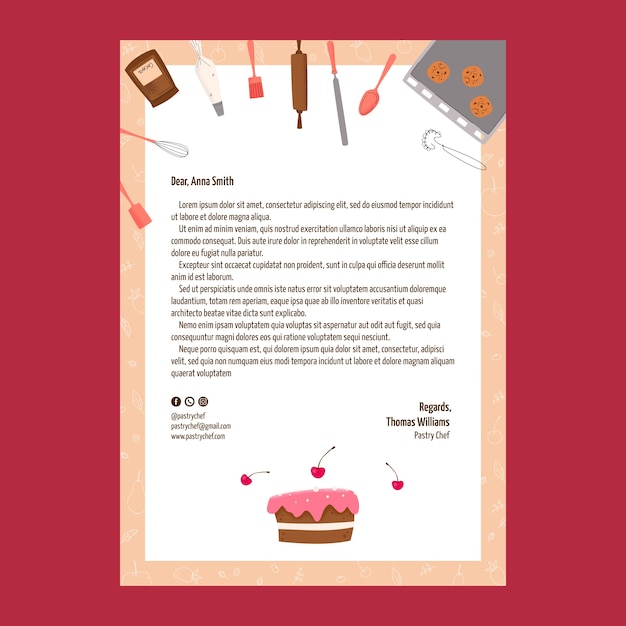 Free Vector hand drawn chef job letter template