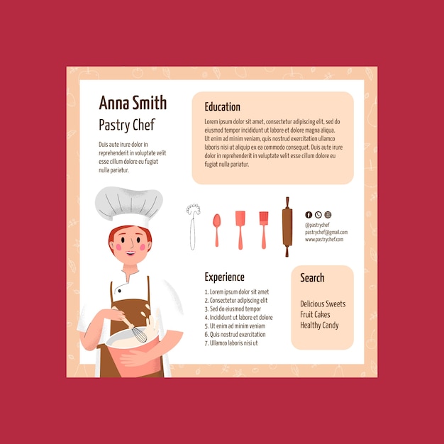 Free vector hand drawn chef job online resume