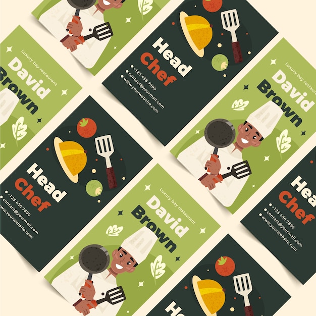 Free vector hand drawn chef job vertical business card