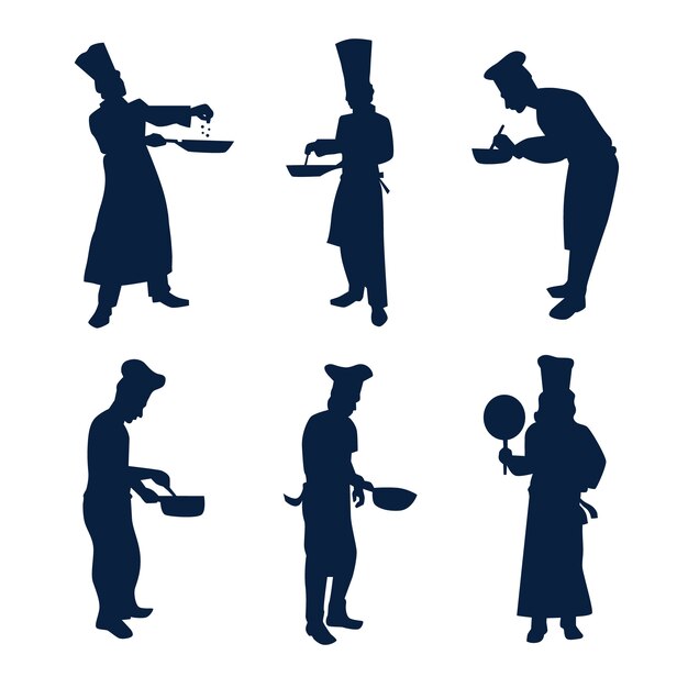 Free Vector hand drawn chef silhouette set