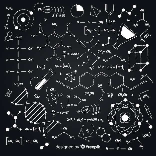 Hand drawn chemistry background on blackboard