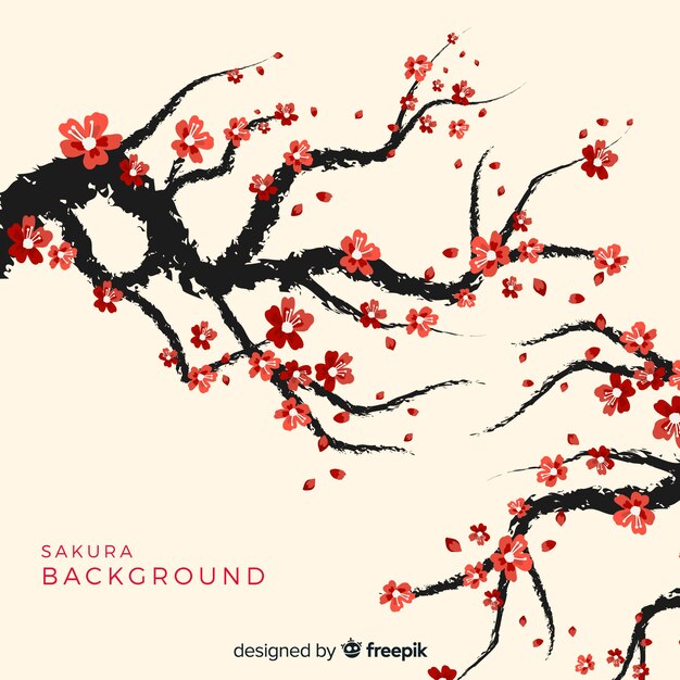 Hand drawn cherry blossom branch background