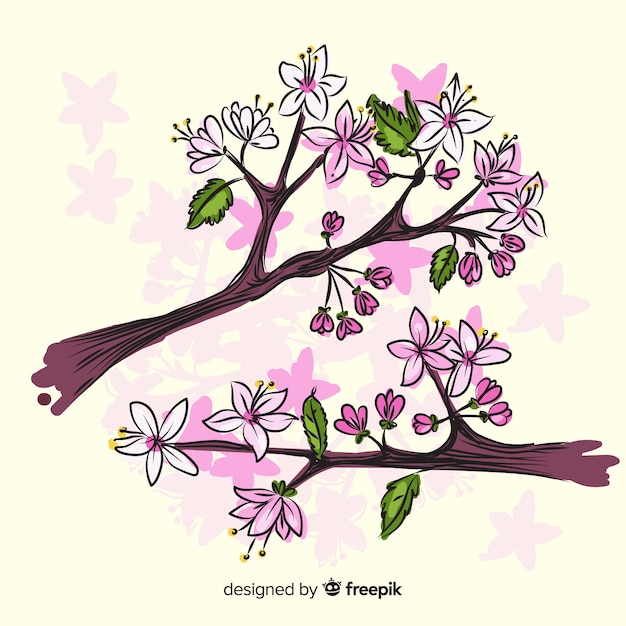 Free Vector hand drawn cherry blossom branch background