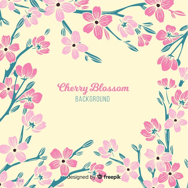 Hand drawn cherry blossom branch illustration