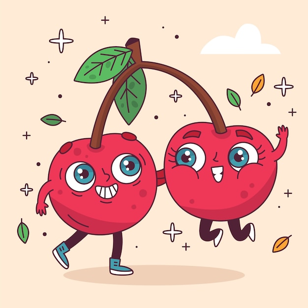 Free Vector hand drawn cherry cartoon illustration