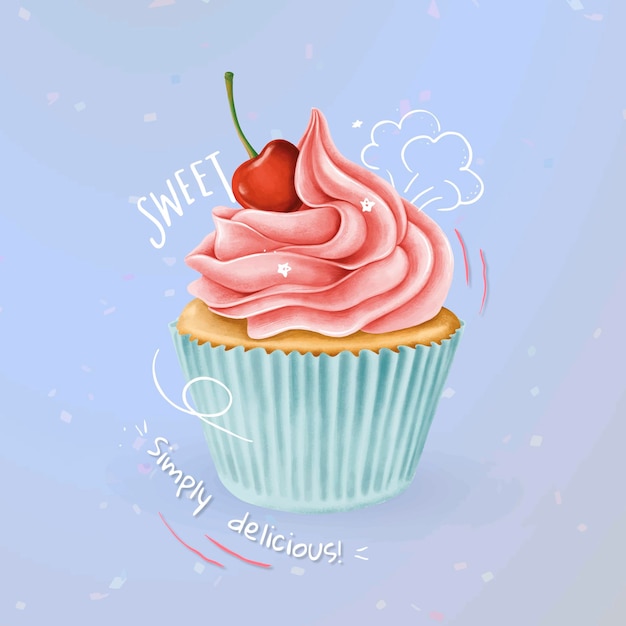 Hand drawn cherry cupcake vector