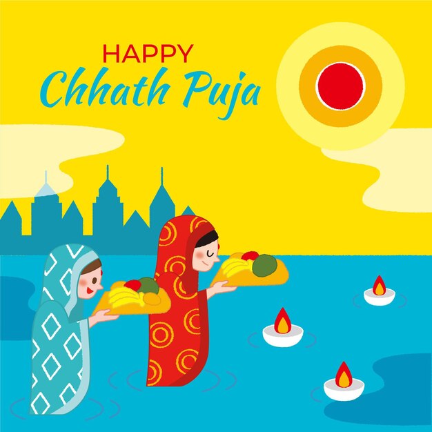 Hand drawn chhath puja