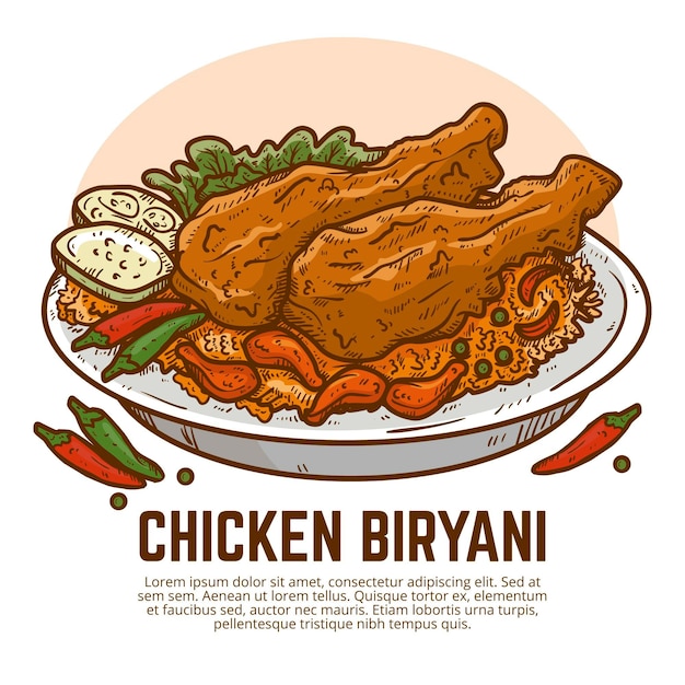 Free vector hand drawn chicken biryani