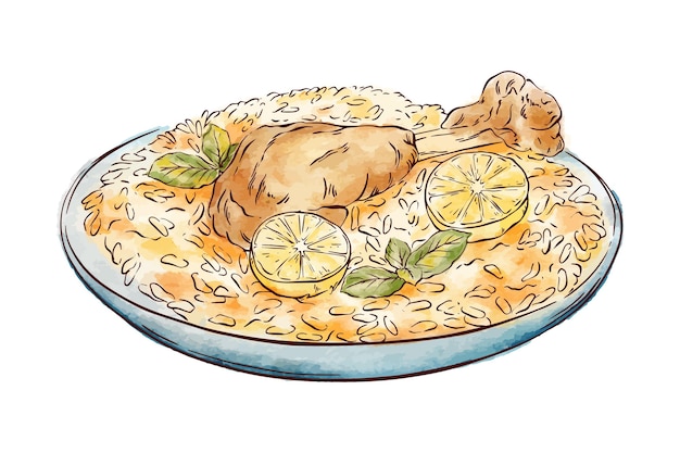 Free Vector hand drawn chicken biryani