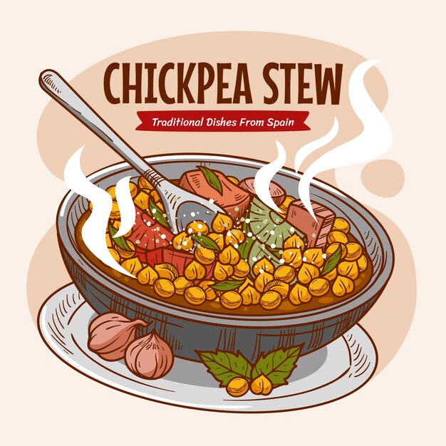 Hand drawn chickpea stew illustration