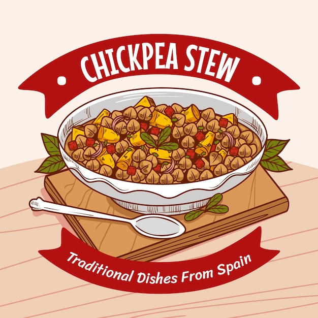 Hand drawn chickpea stew illustration