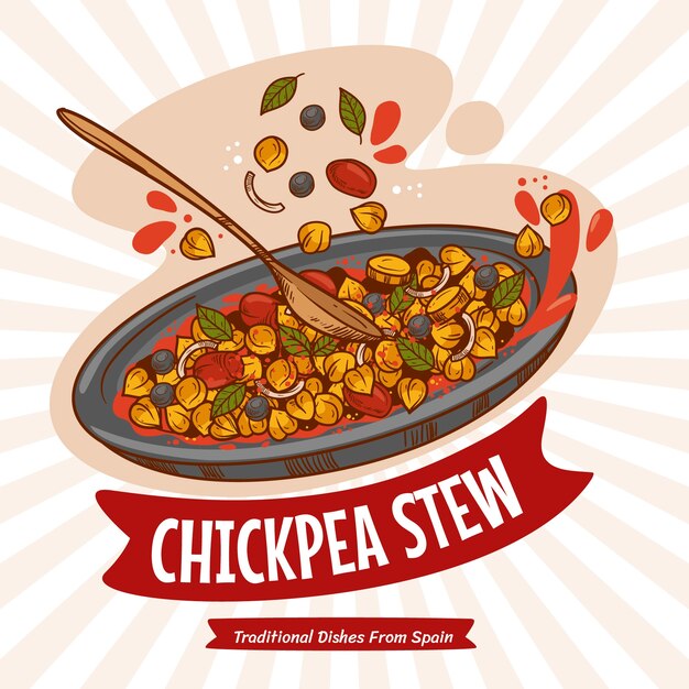 Hand drawn chickpea stew illustration