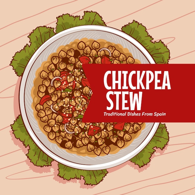 Hand drawn chickpea stew illustration