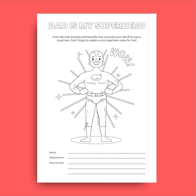 Free Vector hand drawn child-like superhero father's day worksheet