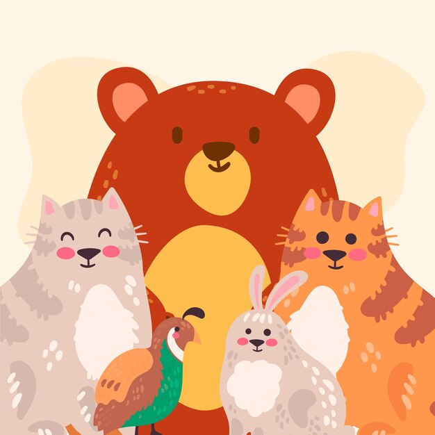 Hand drawn childlike animals illustration