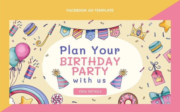 Hand drawn childlike birthday facebook ad