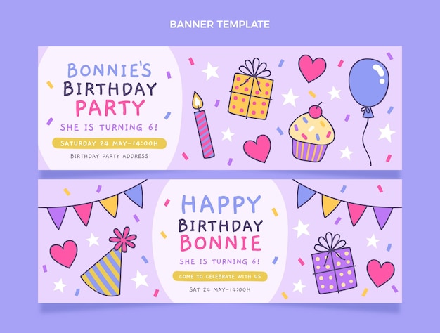 Free vector hand drawn childlike birthday horizontal banners