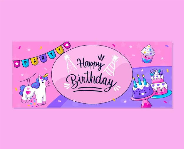 Hand drawn childlike birthday horizontal banners