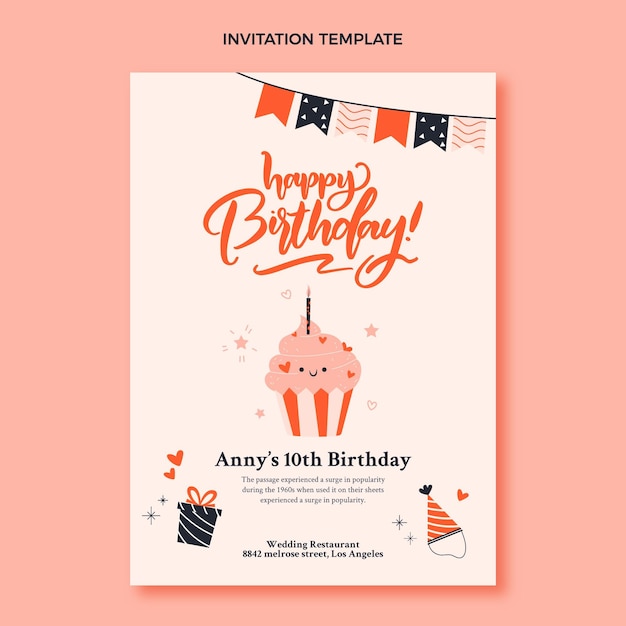 Hand drawn childlike birthday invitation