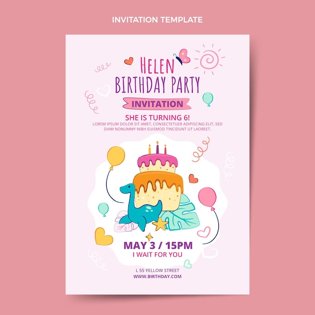 Free vector hand drawn childlike birthday invitation