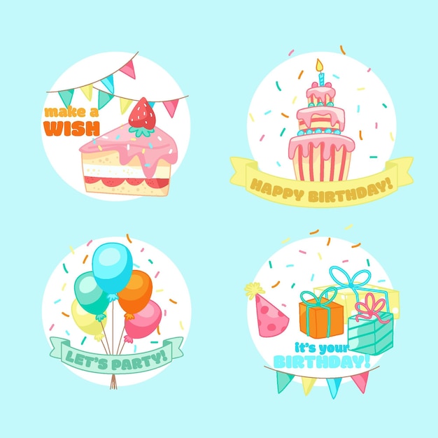 Hand drawn childlike birthday label and badges