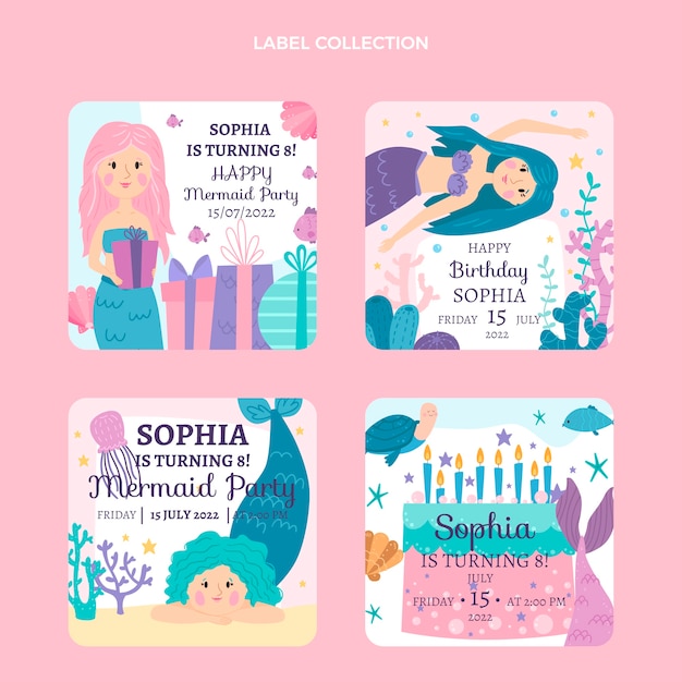 Hand drawn childlike birthday label and badges