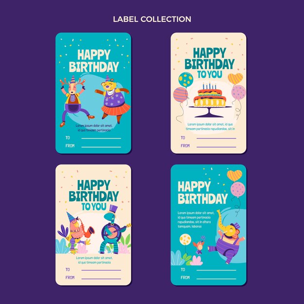 Hand drawn childlike birthday label and badges