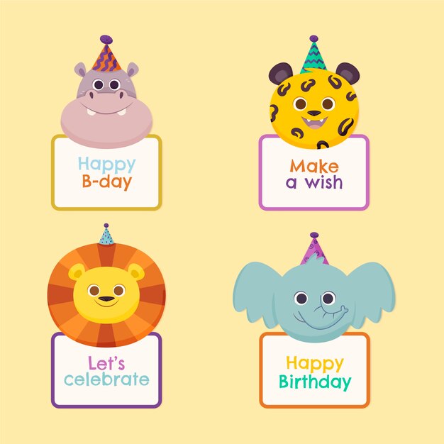 Hand drawn childlike birthday label collection