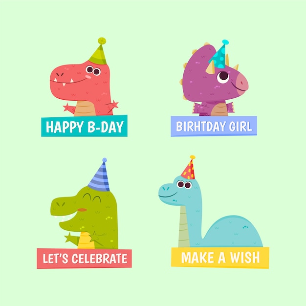 Hand drawn childlike birthday label pack