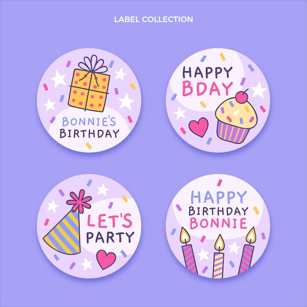 Hand drawn childlike birthday labels