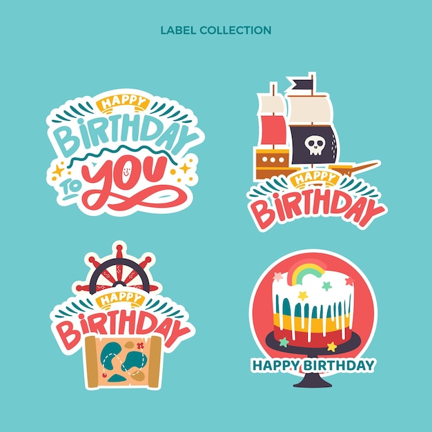 Hand drawn childlike birthday labels