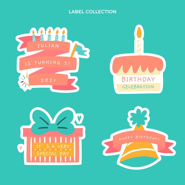 Hand drawn childlike birthday labels