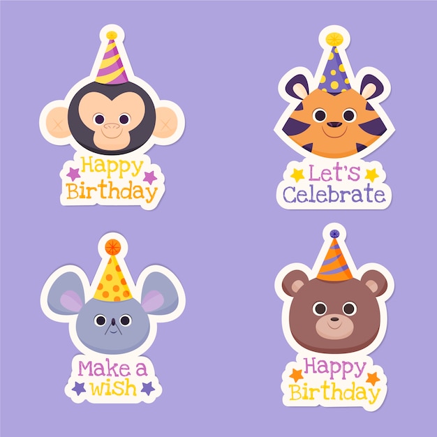 Hand drawn childlike birthday labels