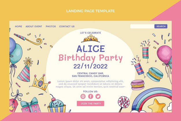 Hand drawn childlike birthday landing page