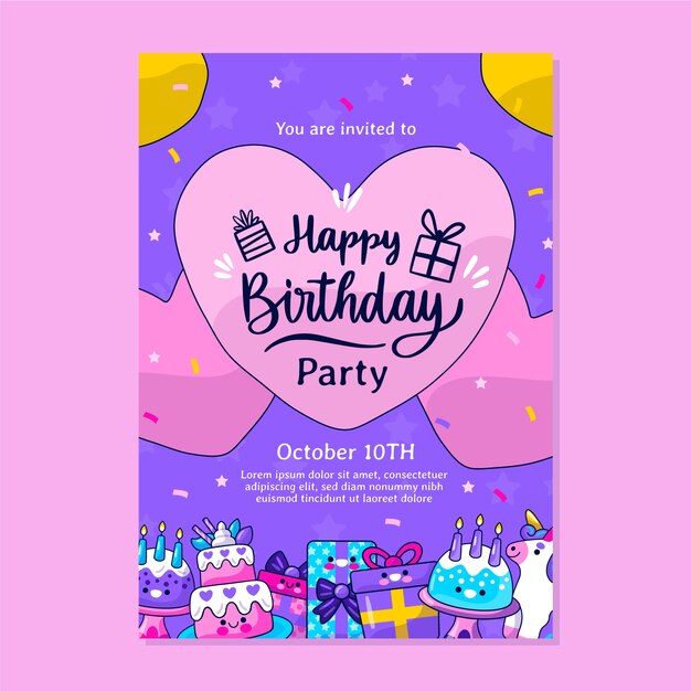 Hand drawn childlike birthday poster template