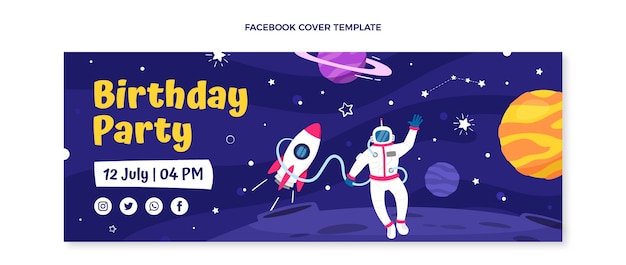 Free Vector hand drawn childlike birthday social media cover template