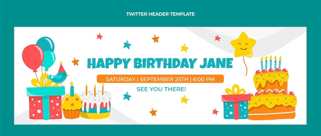 Hand drawn childlike birthday twitter header