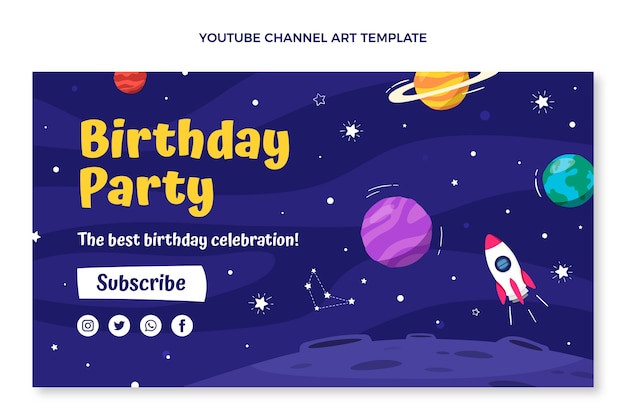 Free Vector hand drawn childlike birthday youtube channel art