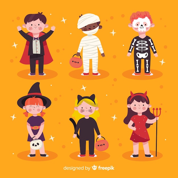 Hand drawn children dressed as monsters for halloween 