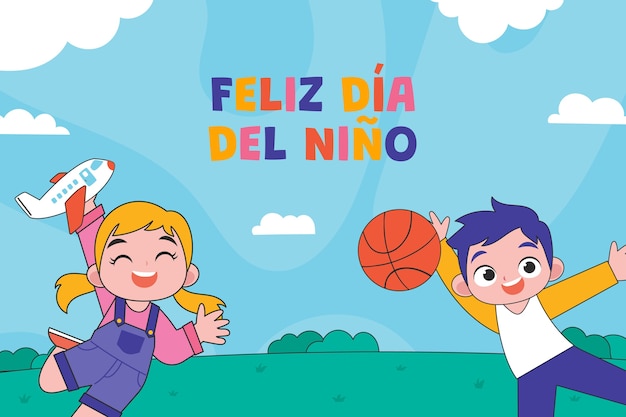 Hand drawn children's day in spanish background